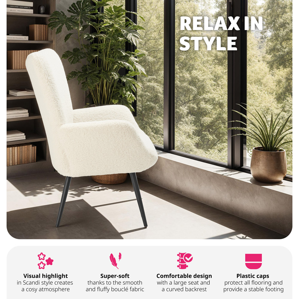 tectake Hygge Cream and Black Boucle Padded Armchair Image 4