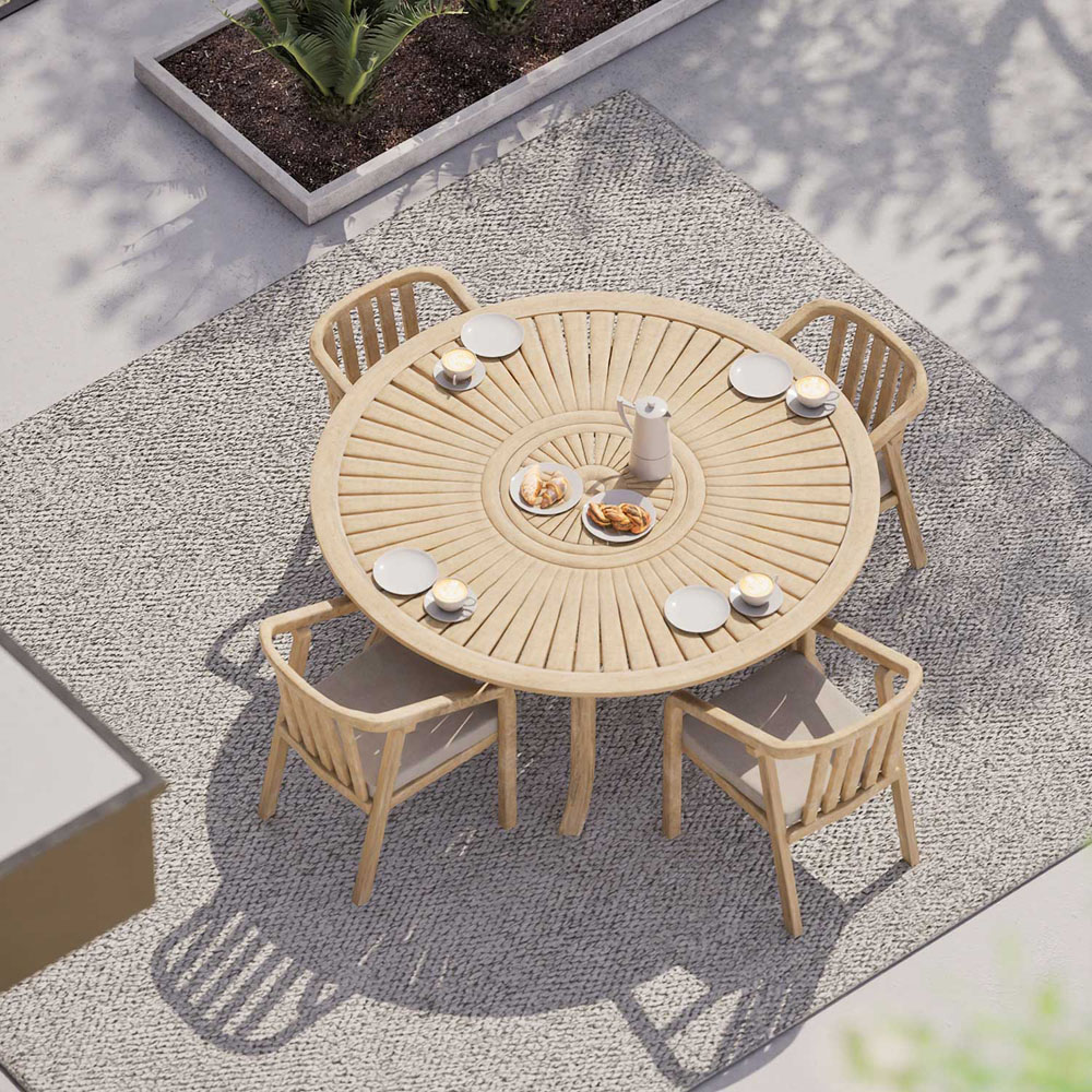 Royalcraft Maris 4 Seater Light Teak Acacia Wood Round Outdoor Bistro Set Image 6