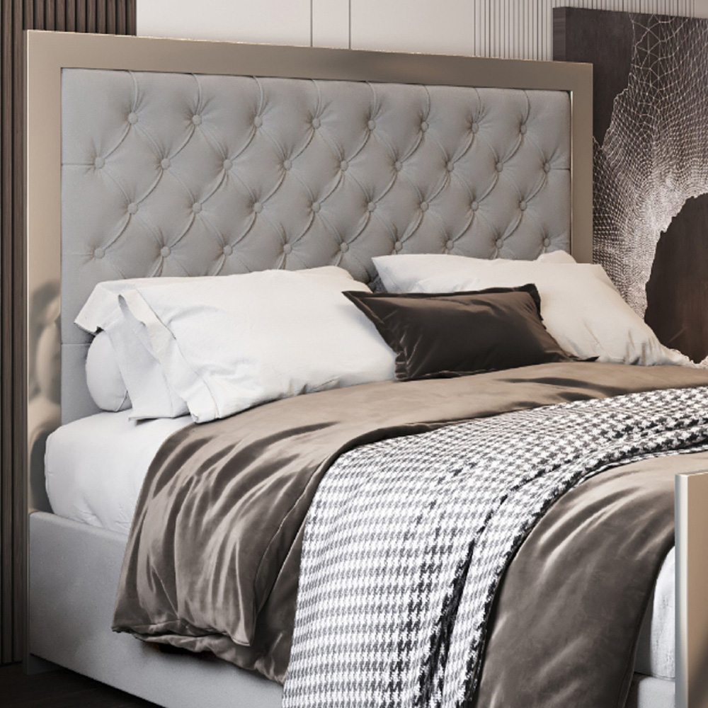 Maddison Grey Single Velvet Upholstered Metal Bed Frame with Padded Headboard Image 3