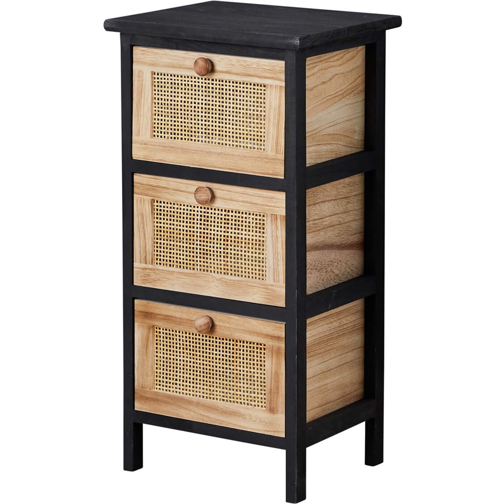 Home Source Mosina 3 Drawer Black and Rattan Solid Wooden Storage Unit Image 2