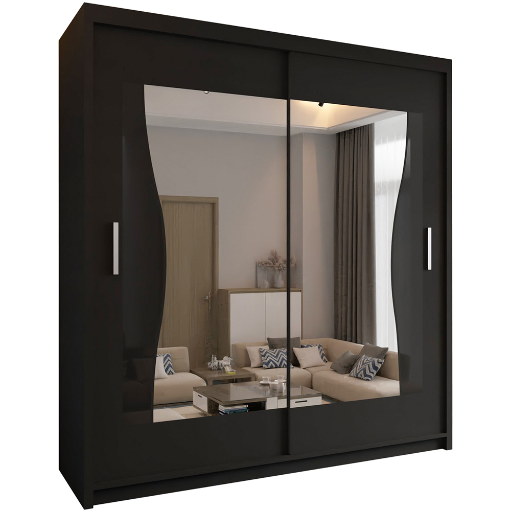 Sliding Wardrobes 4U Batumi 2 Door Black Small Curved Mirrored Wardrobe 120cm Image 2