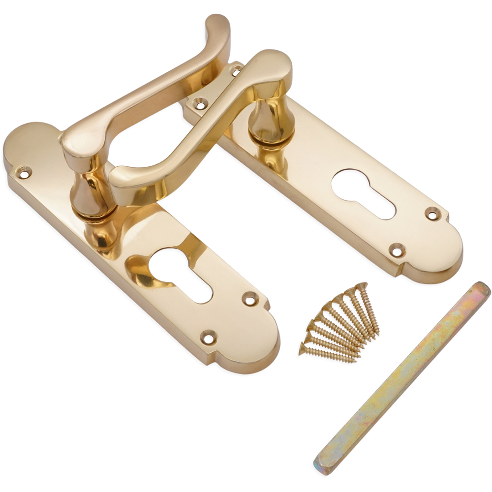 Spira Brass Oakley Polished Brass Lever on Backplate Door Handle with Euro Keyhole 2 Pack Image 3