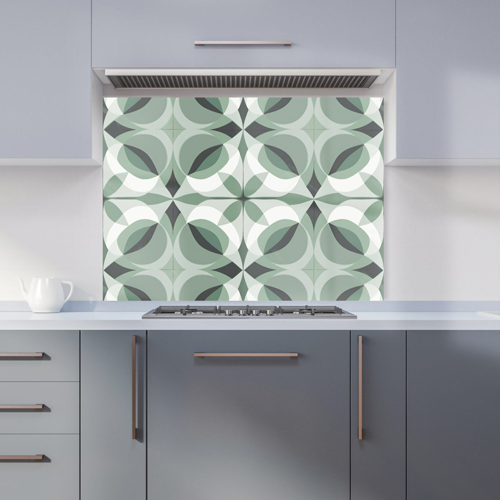 Warren Reed Designer Green and Grey Geometric Glass Kitchen Splashback 65 x 90cm Image 1