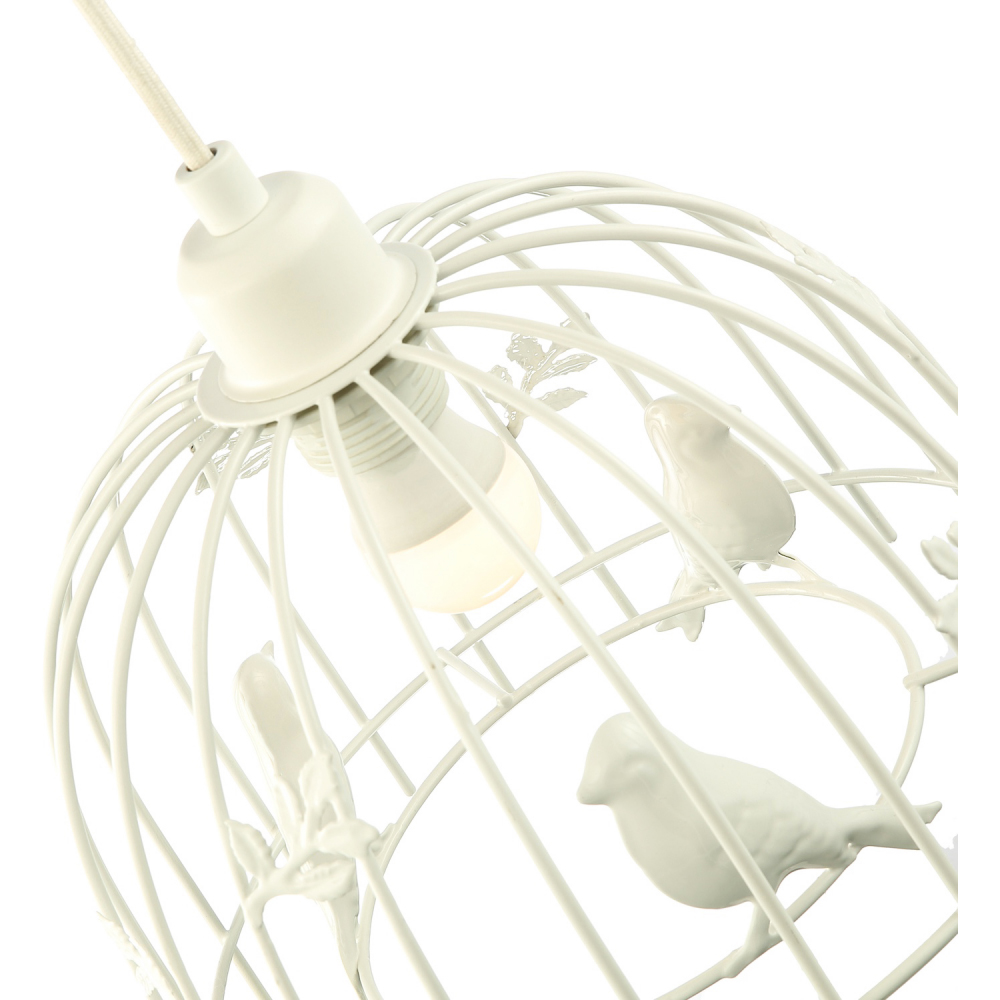 Happy Homewares White Gloss Metal Birdcage Birds and Leaves Shabby Chic Pendant Shade Image 6