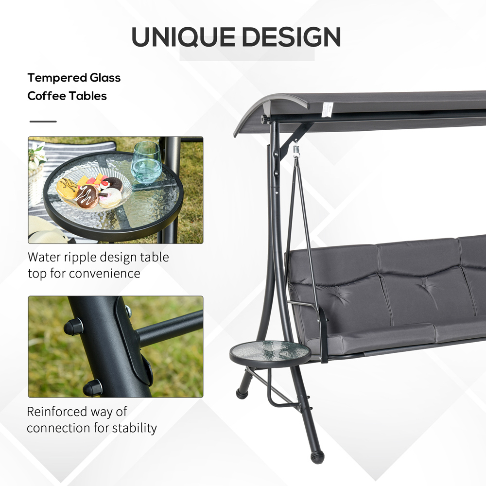 Outsunny 3 Seater Grey Garden Swing Chair with Canopy Image 6