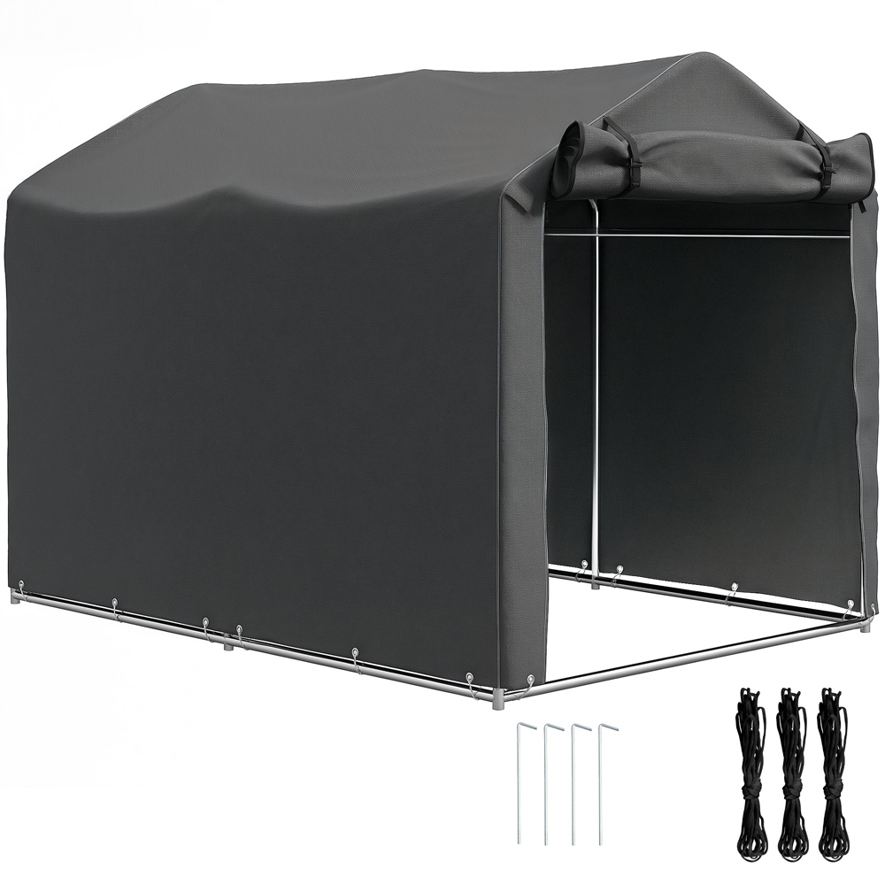 Outsunny 7.2 x 5.1ft Dark Grey PE Cloth Garden Tool Storage Shed with Roll-up Zipper Door Image 3