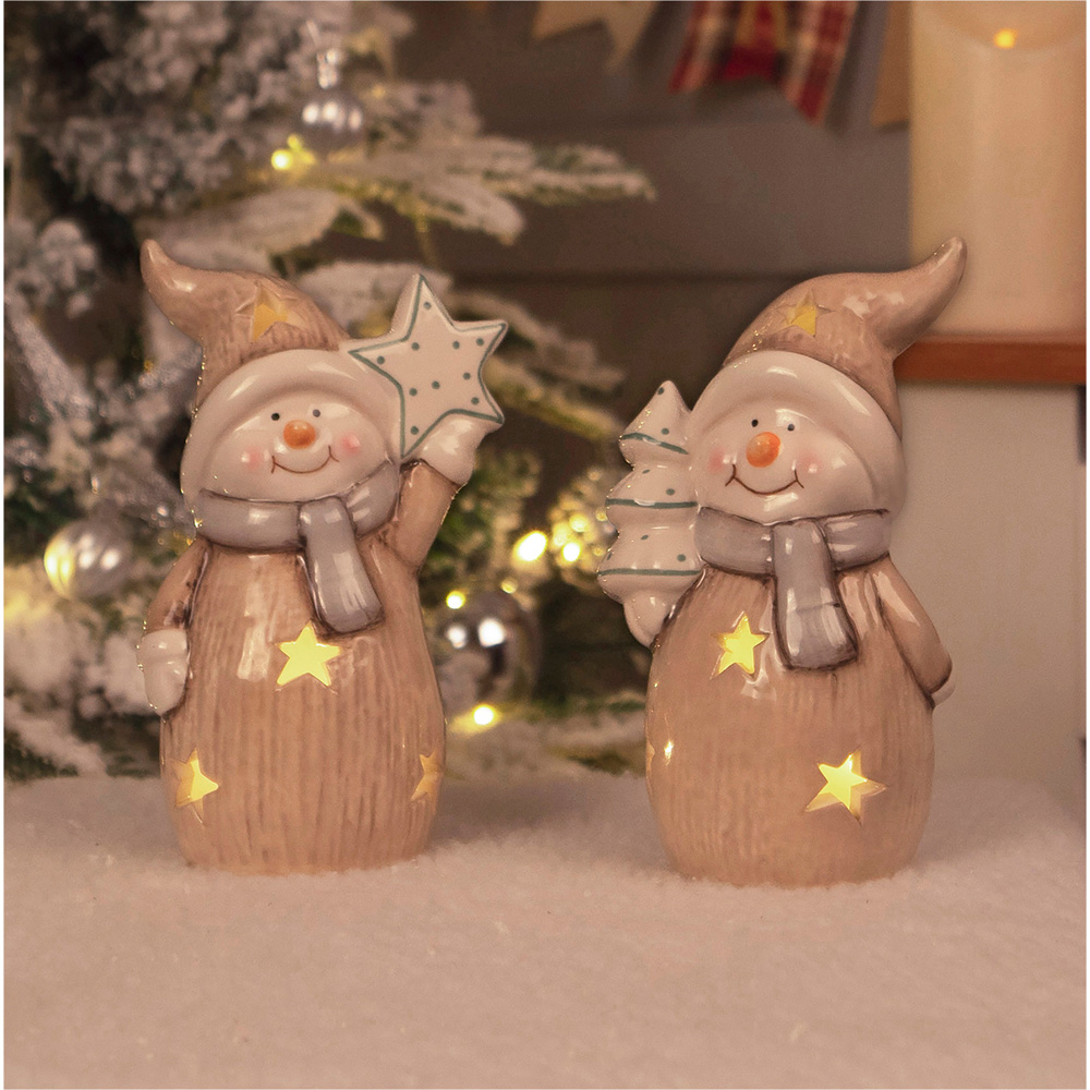 St Helens LED Ceramic Snowman Ornament Set of 2 Image 3