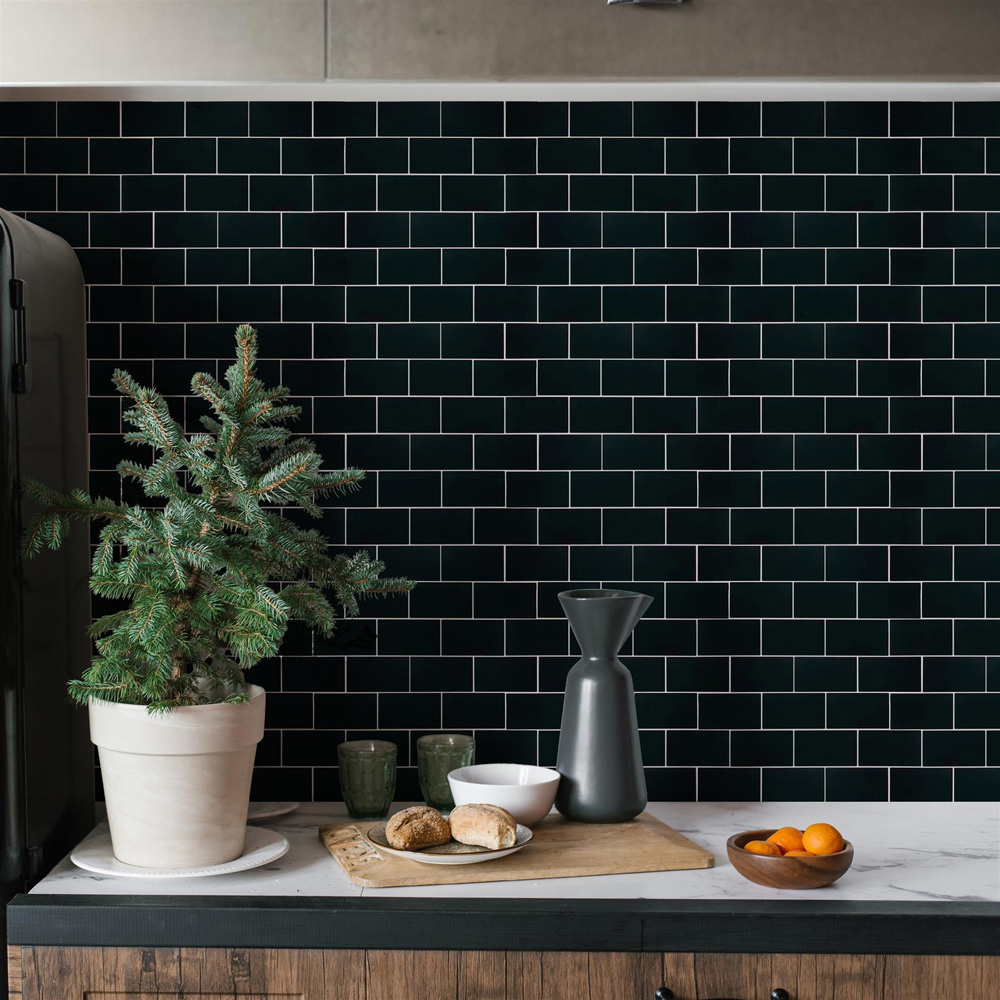 Wallplus Black Mosaic Wall Tile Sticker 15.4 x 30.5 cm 12 Pack Image 2