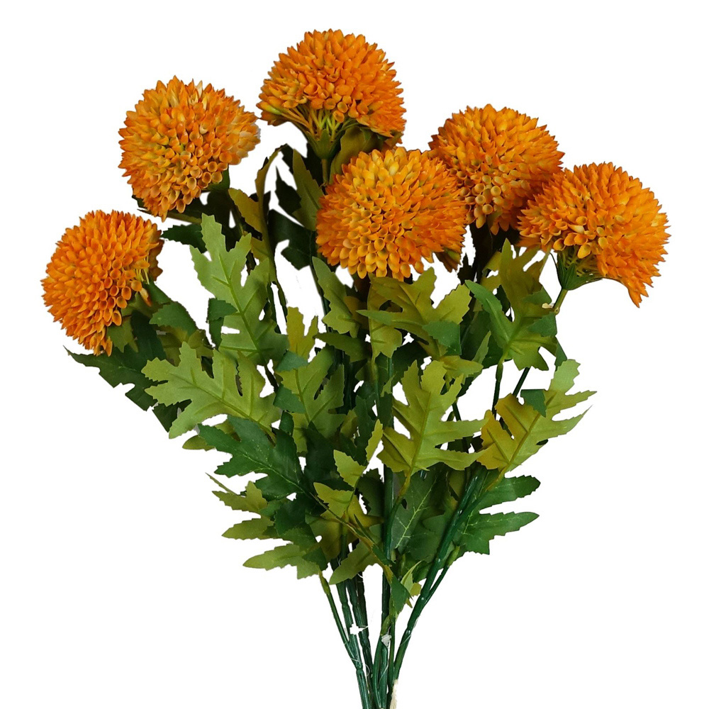Leaf Pack of 6 x 70cm Large Ball Dahlia Yellow Single Stem Artificial Flower 70cm 6 Pack Image 2