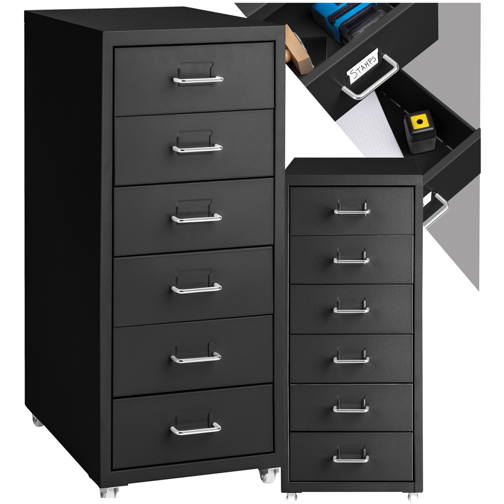 tectake 6 Drawer Black Steel Filing Cabinet Image 2