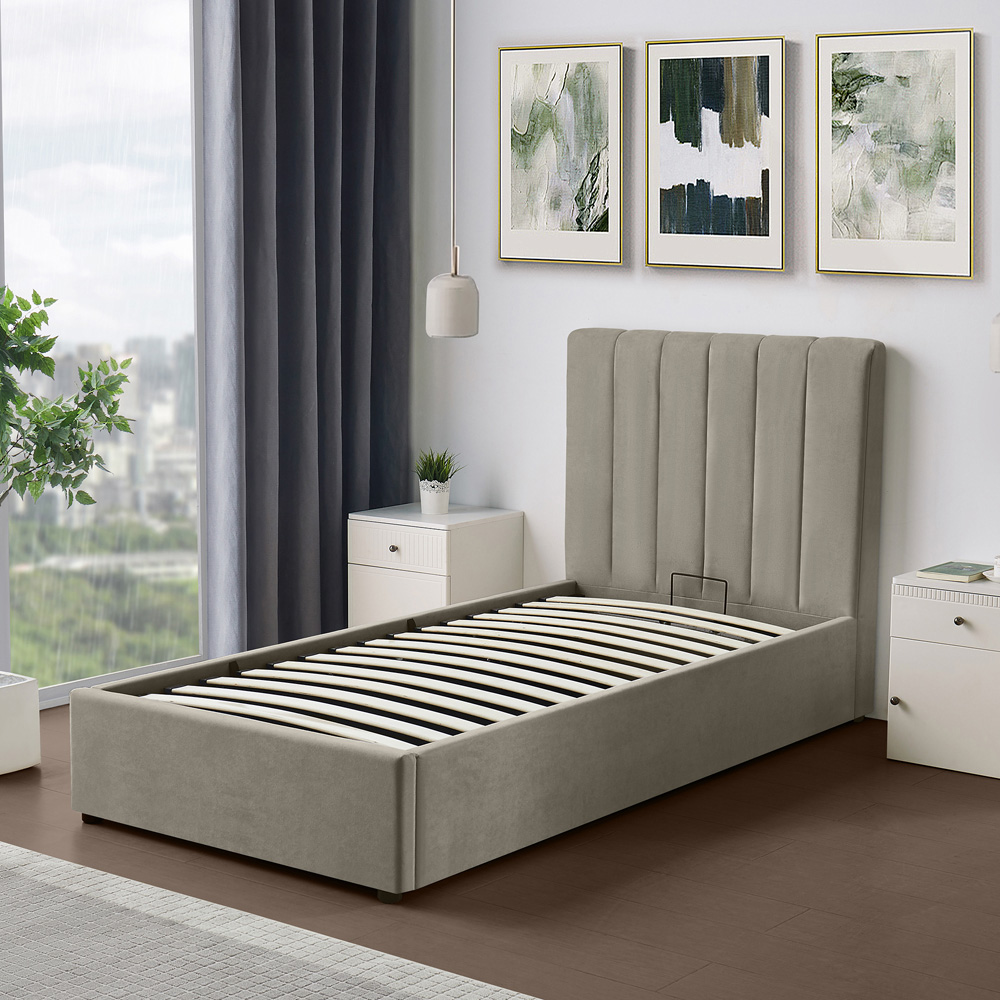 Artemis Home Evelynne Single Light Brown Linen Upholstered Ottoman Bed Image 2