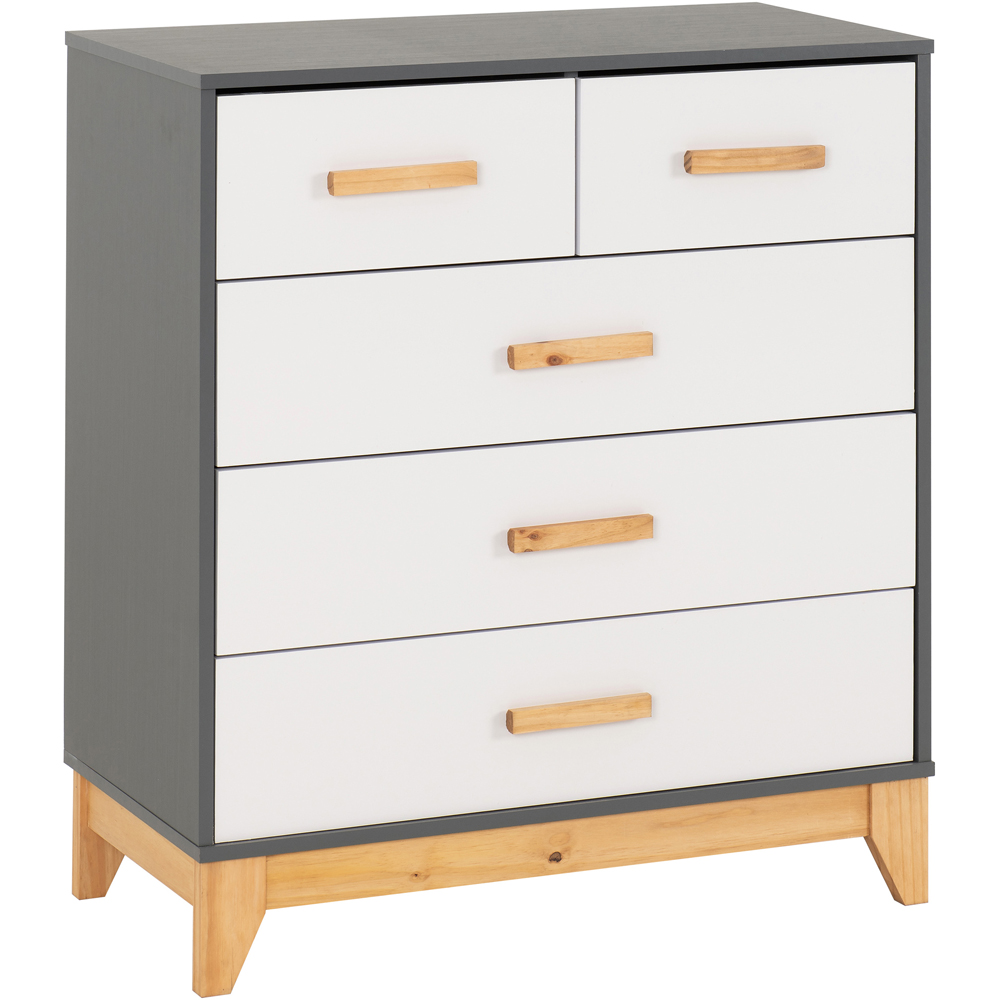 Seconique Cleveland 5 Drawer White and Grey Metal Effect Chest of Drawers Image 2
