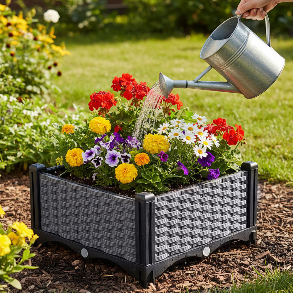 Living and Home Grey and Black Plastic Rattan Look Raised Garden Bed 22 x 40 x 40cm Image 2