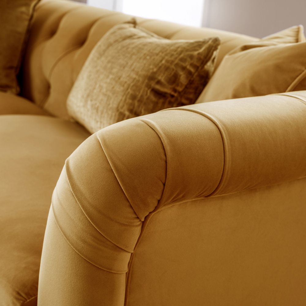 3 Seater Ochre Velvet Large Sofa Image 2