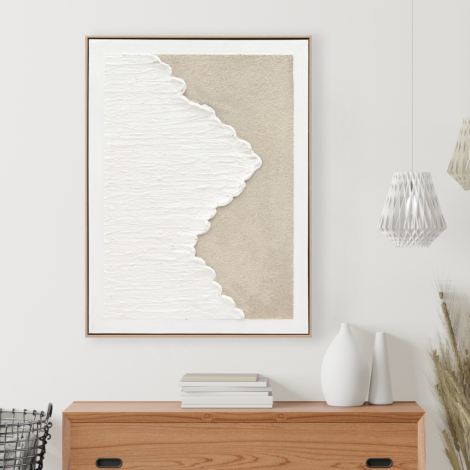 Calming Textured Hand Painted Wave Wall Art White Image 9