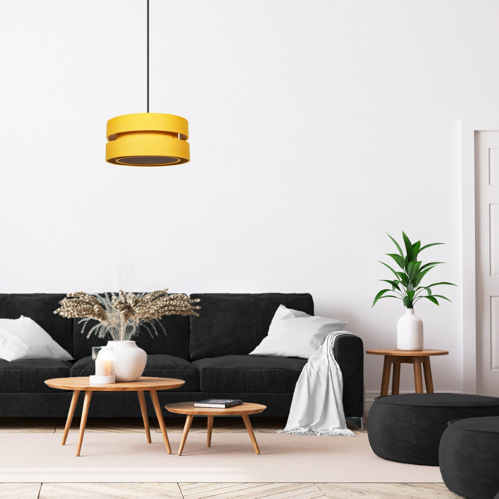 Happy Homewares 3 Tier Ochre Linen Fabric Pendant Shade Image 2