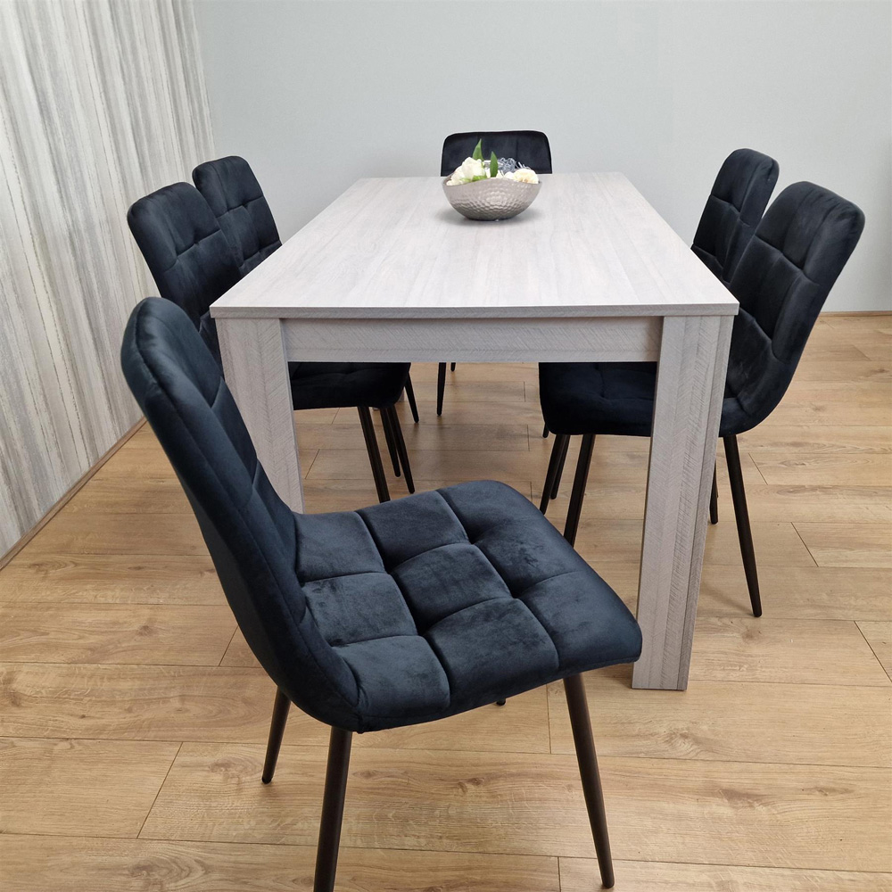 Portland 6 Seater Velvet Dining Set Grey and Black Image 3