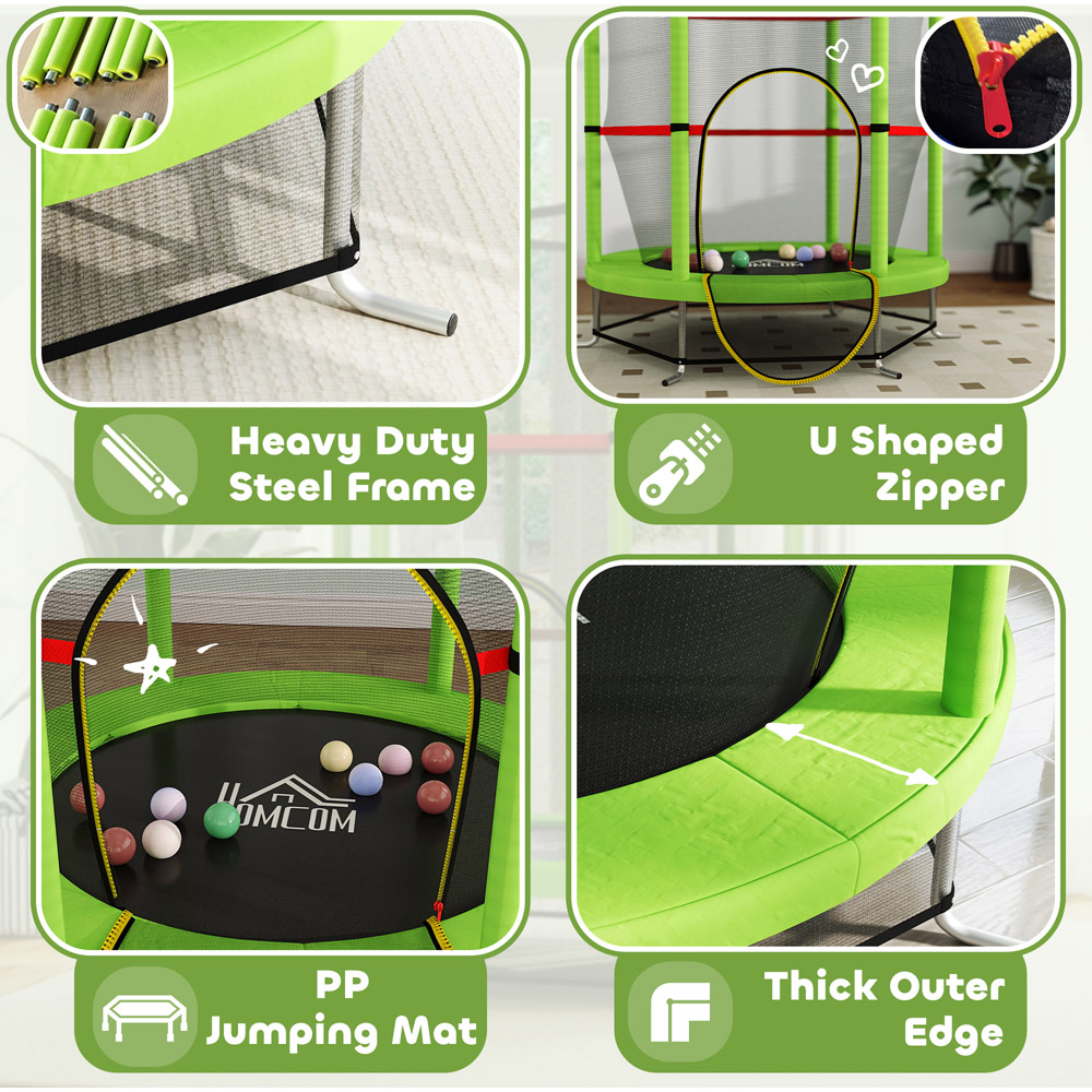 HOMCOM Kids 4.99ft Green Trampoline with Enclosure Image 6