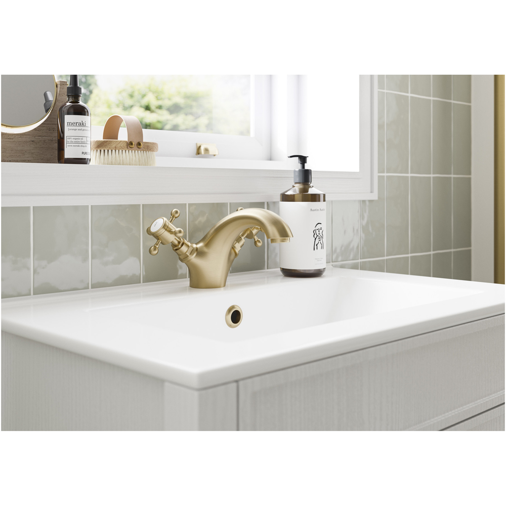 Bathstore Porto Brushed Brass Mono Basin Mixer with Waste Image 2