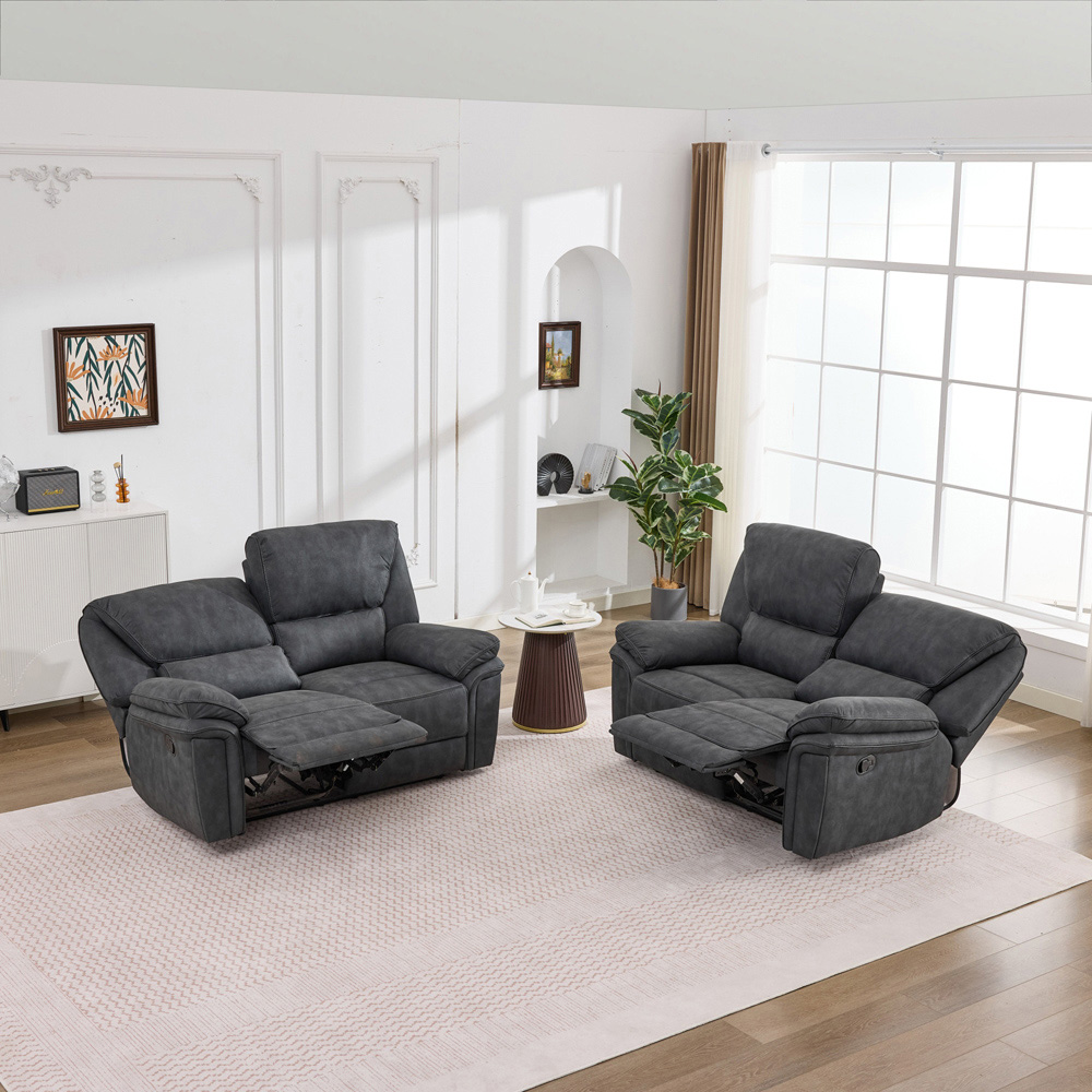 Langham 4 Seater Dim Grey Leathaire Manual Recliner Sofa Set Image 7