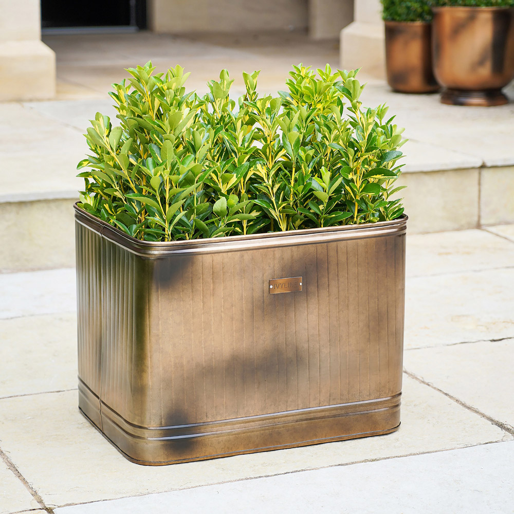 Ivyline Hampton Rectangular Copper Metal Planter 45 x 80cm Image 5