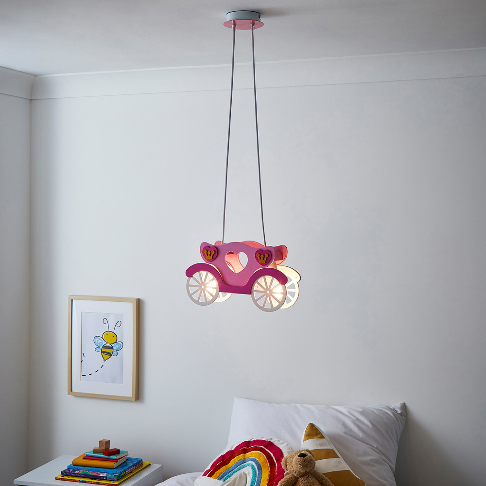 Glow Pink 3D Princess Carriage Ceiling Light Image 2