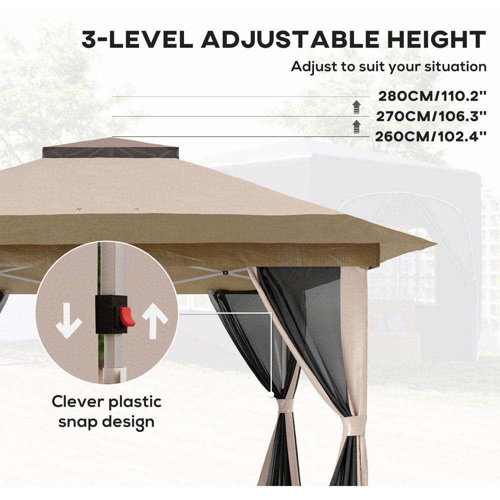 Outsunny 3.6 x 3.6m Beige Pop Up Gazebo with Netting and Wheeled Carry Bag Image 5