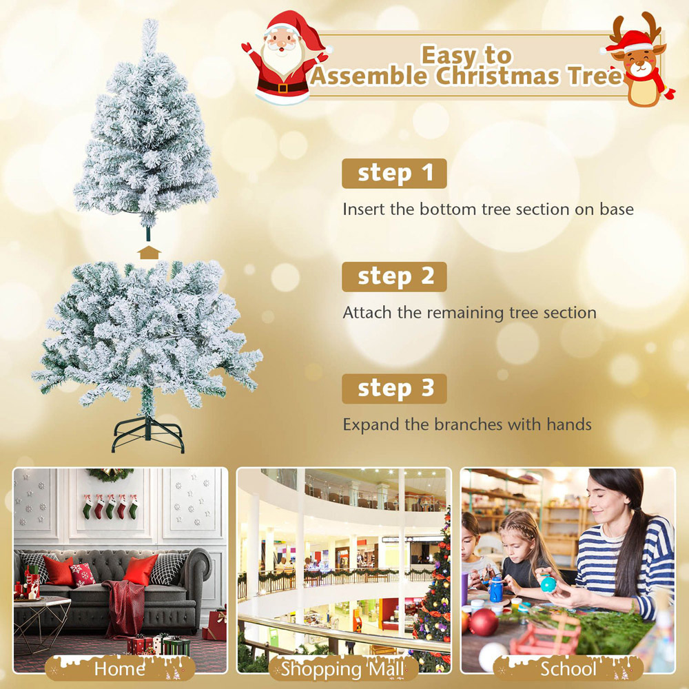 Costway Pre Lit Warm White LED Flocked Artificial Christmas Tree 4.5ft Image 4