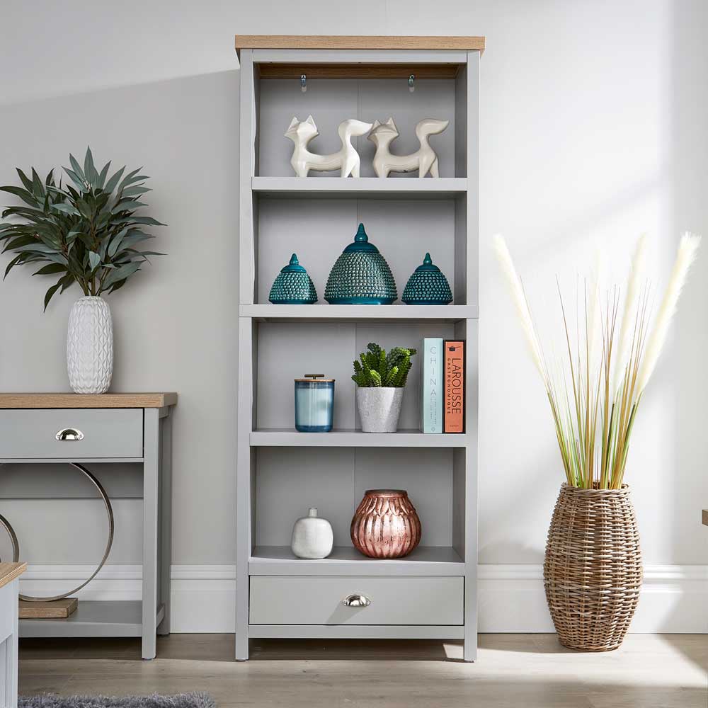 Home Source Avon Single Drawer 4 Shelf Grey Bookcase Image 7