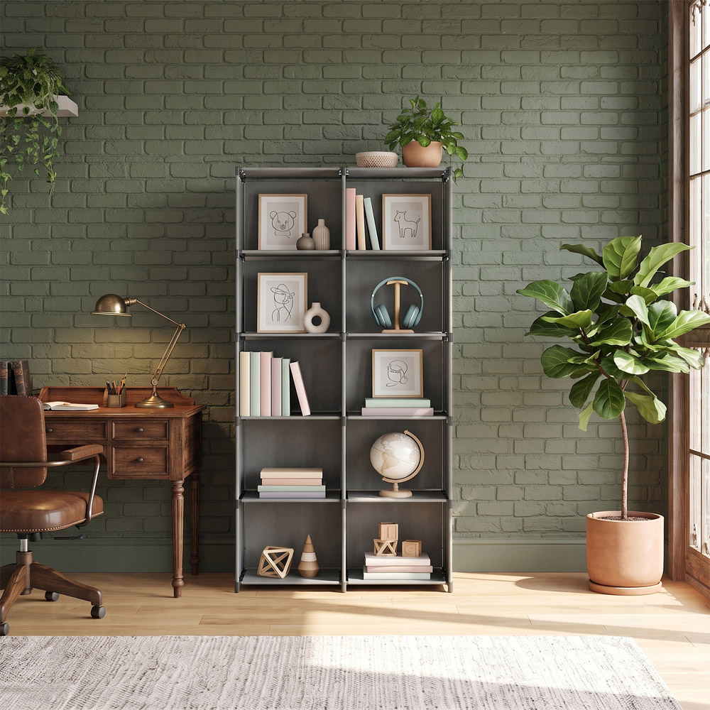 Living and Home 5-Tier Grey Double Row Storage Shelf with Metal Frame Image 7