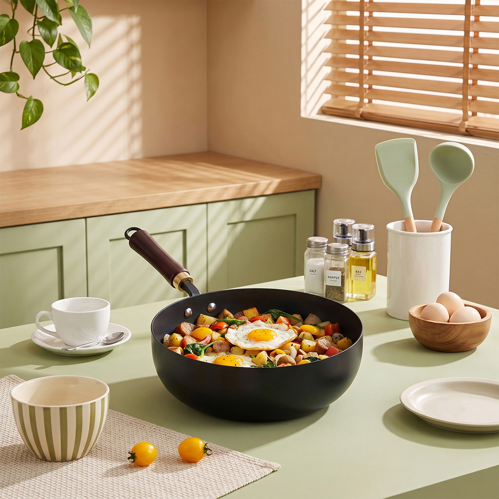 Living and Home 24cm Black Iron Wok with Detachable Handle Image 2