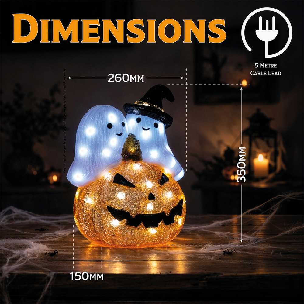 FXLab 50 White LED Pumpkin and Ghost Halloween Decoration 26 x 15.5 x 35cm Image 8