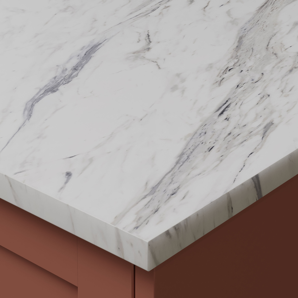 Omega Calcutta Marble Effect Square Edge Breakfast Bar 3000 x 900 x 22mm Image 2