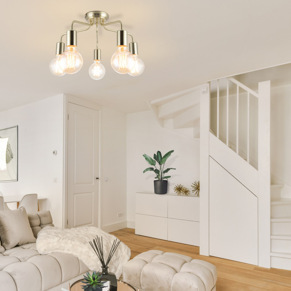 Cosylyte Fraser 5 Light Brushed Brass Metal Flush Ceiling Light Image 6