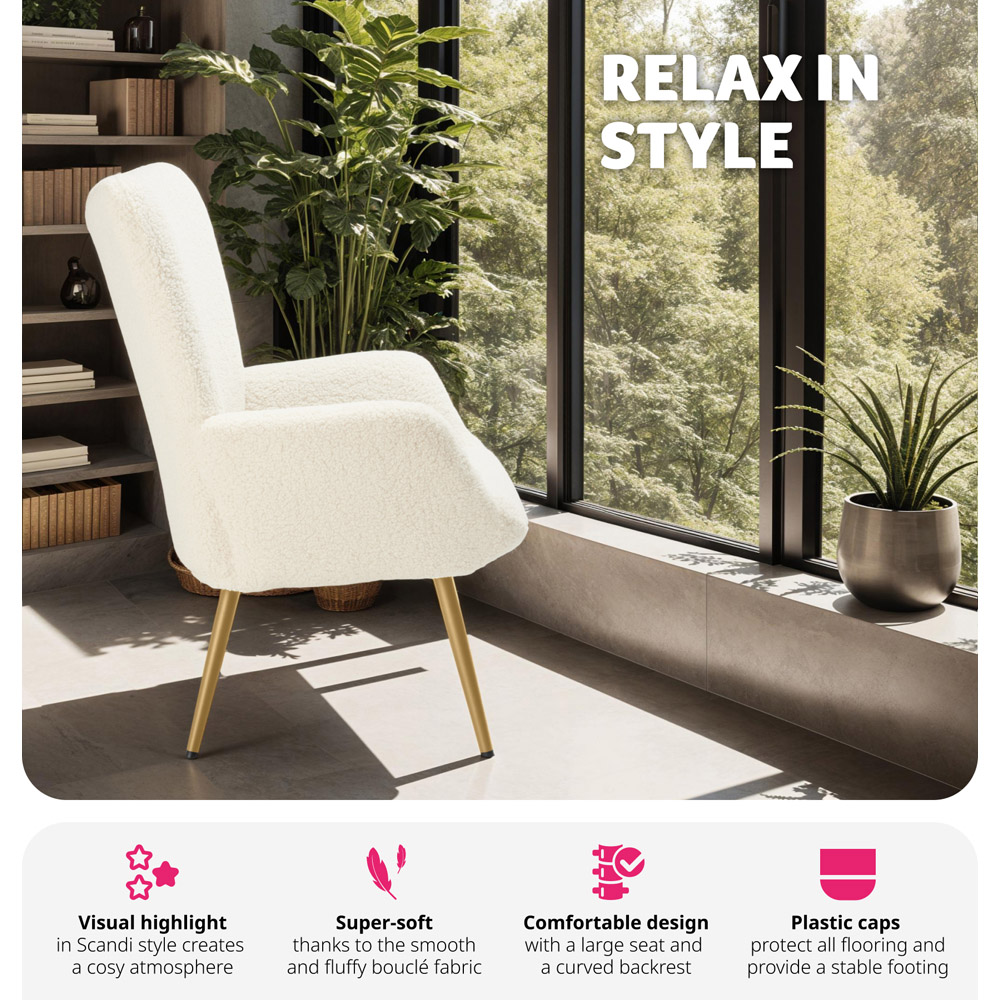 tectake Hygge Cream and Gold Boucle Padded Armchair Image 4