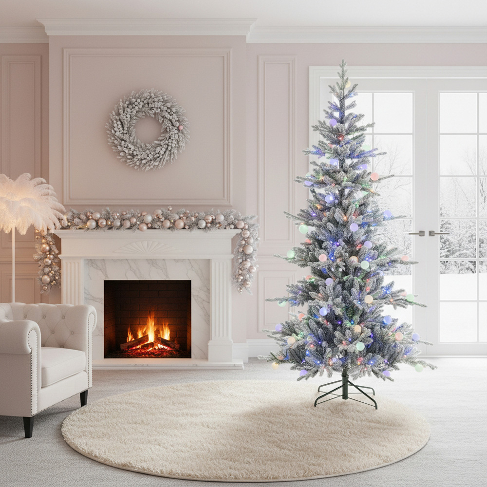 Festive Christmas Aurora Multicolour Pre-Lit Winter Glow Flocked Artificial Xmas Tree 7.5ft Image 5