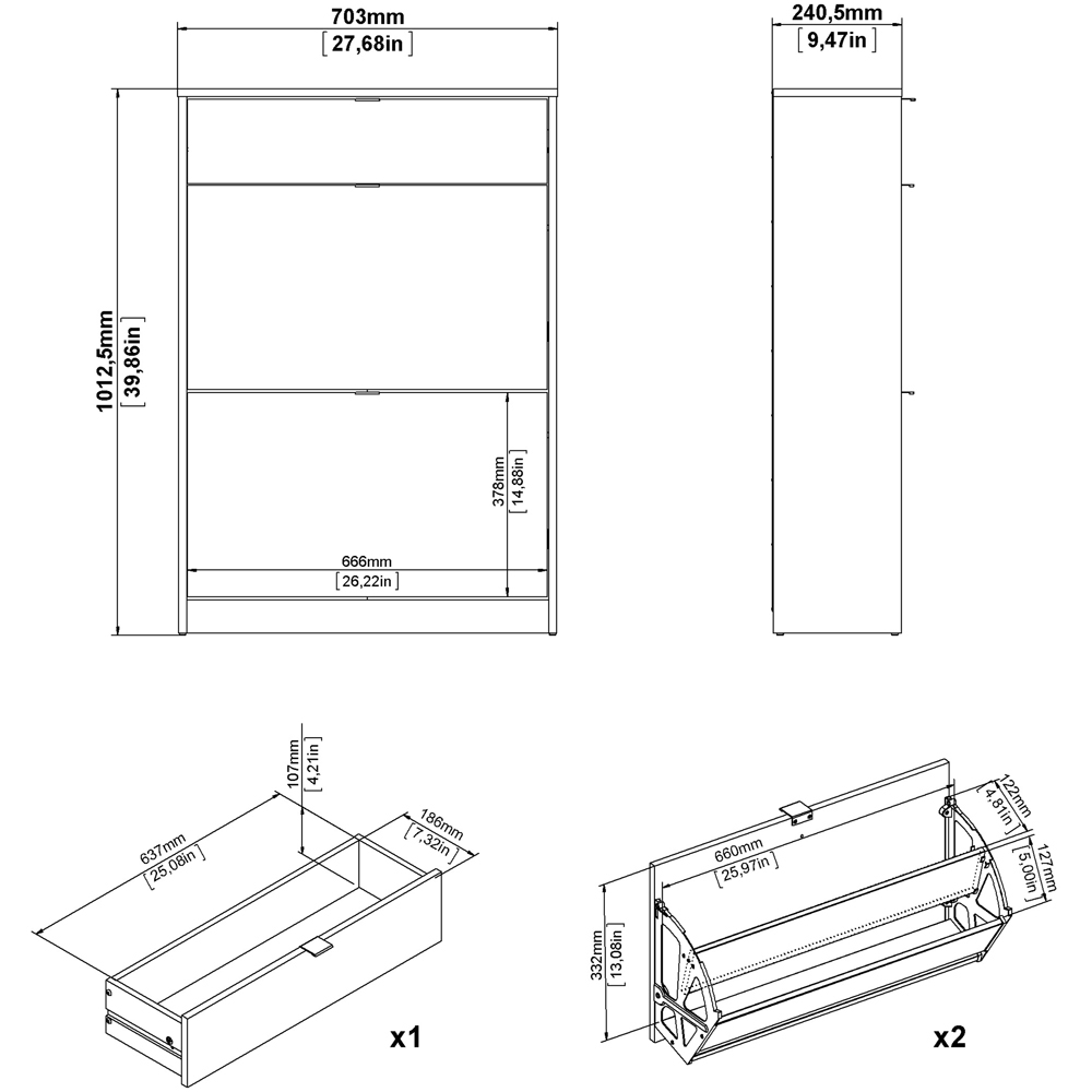 Florence Single Drawer 2 Flip Down Door White Shoes Cabinet Image 9