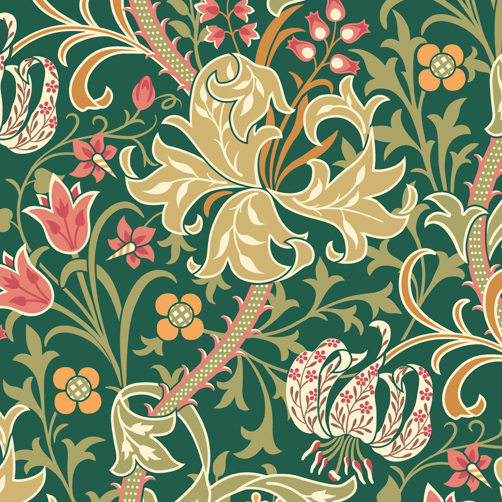 Hoopla Walls Lily Ogee Forest Green Non Woven Wallpaper Image 1