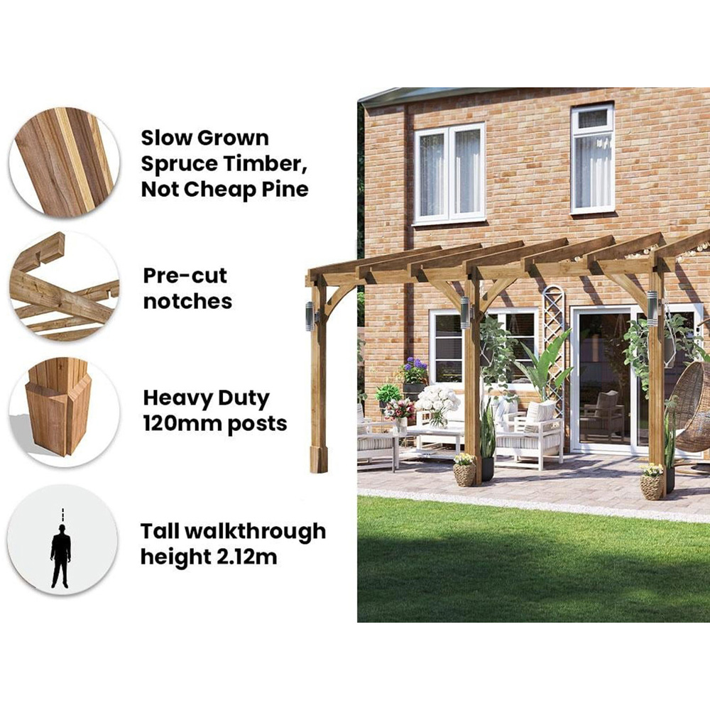 Dunster House Leviathan 4 x 3m Brown Plant Frame Wall Mounted Lean To Pergola Image 6
