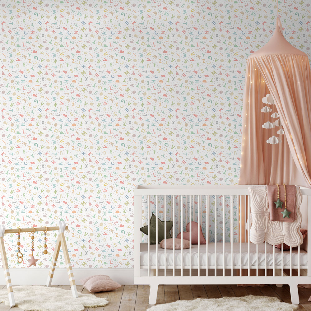 Hoopla Walls Peekaboo Alphabet Jumble Soft Sorbet Wallpaper Image 2