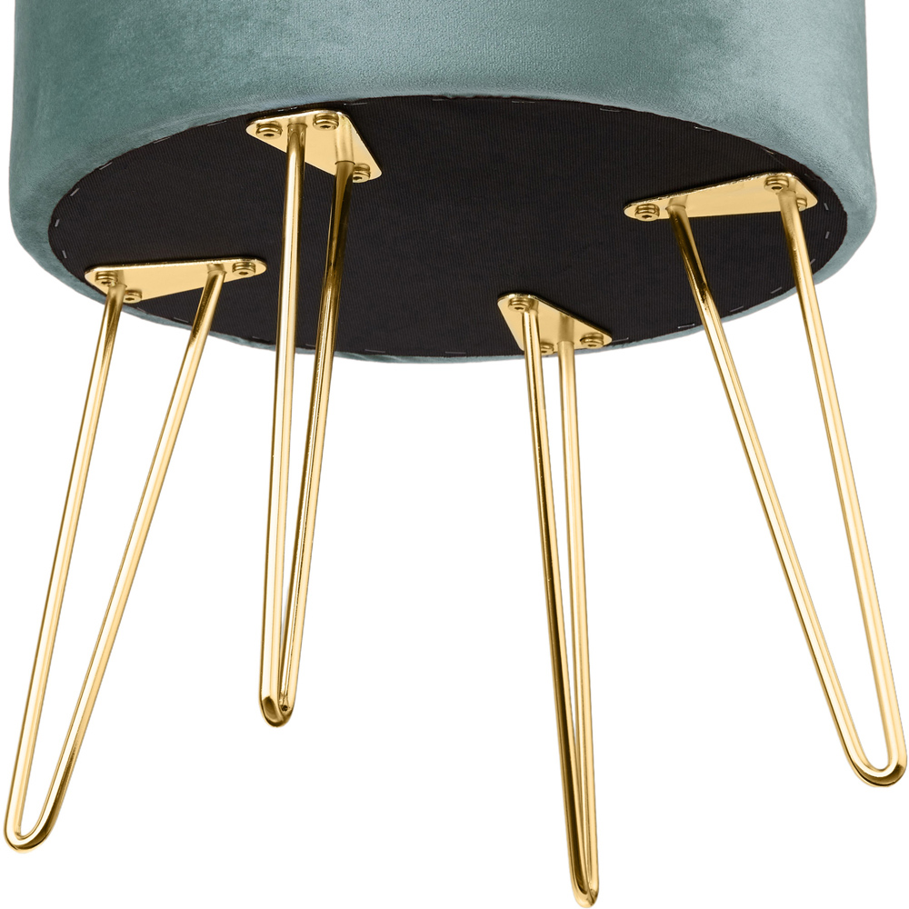 tectake Ava Turquoise Velvet Look Padded Round Stool with Storage Image 6