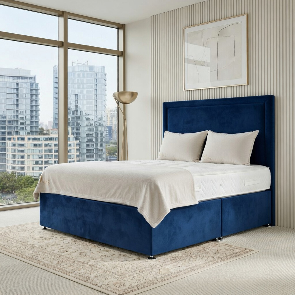 DS Living Velmont Double Dark Blue Plush Divan Bed Image 4