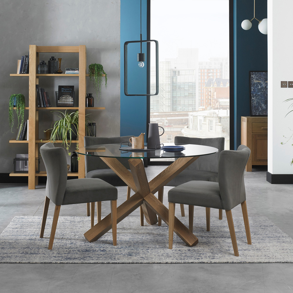 Bentley Designs Turin 4 Seater Oak Circular Glass Dining Table Image 3