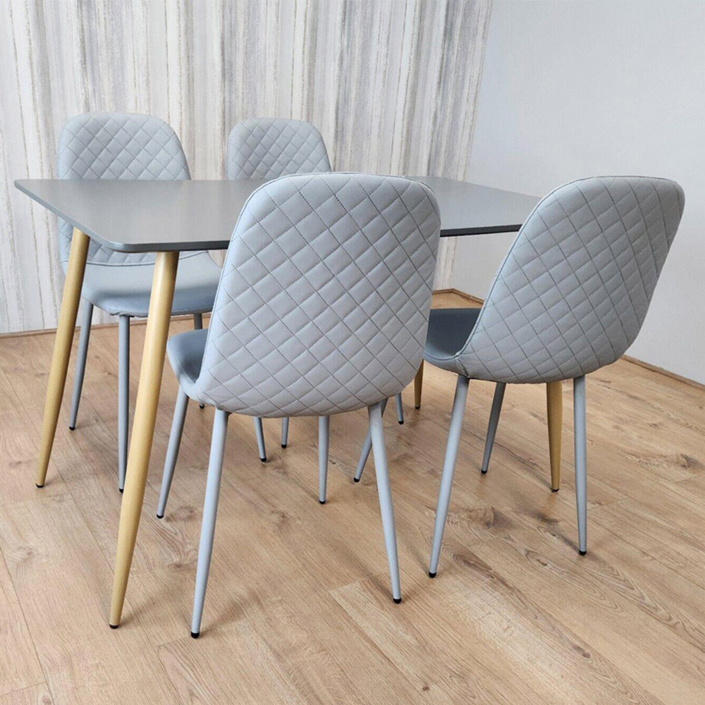 Kosy Koala 4 Seater Faux Leather Diamond Stitch Rectangular Dining Set Grey Image 3