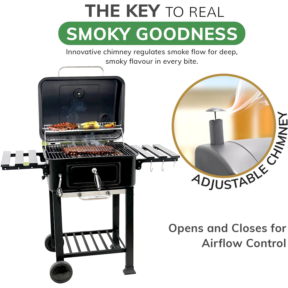 House of Home Black Charcoal BBQ Smoker with 2 Foldable Side Table Image 5