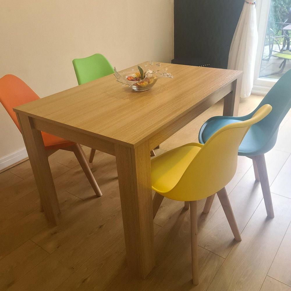 Portland 4 Seater Square Leather Dining Table Set Oak Effect and Multicolour Image 5