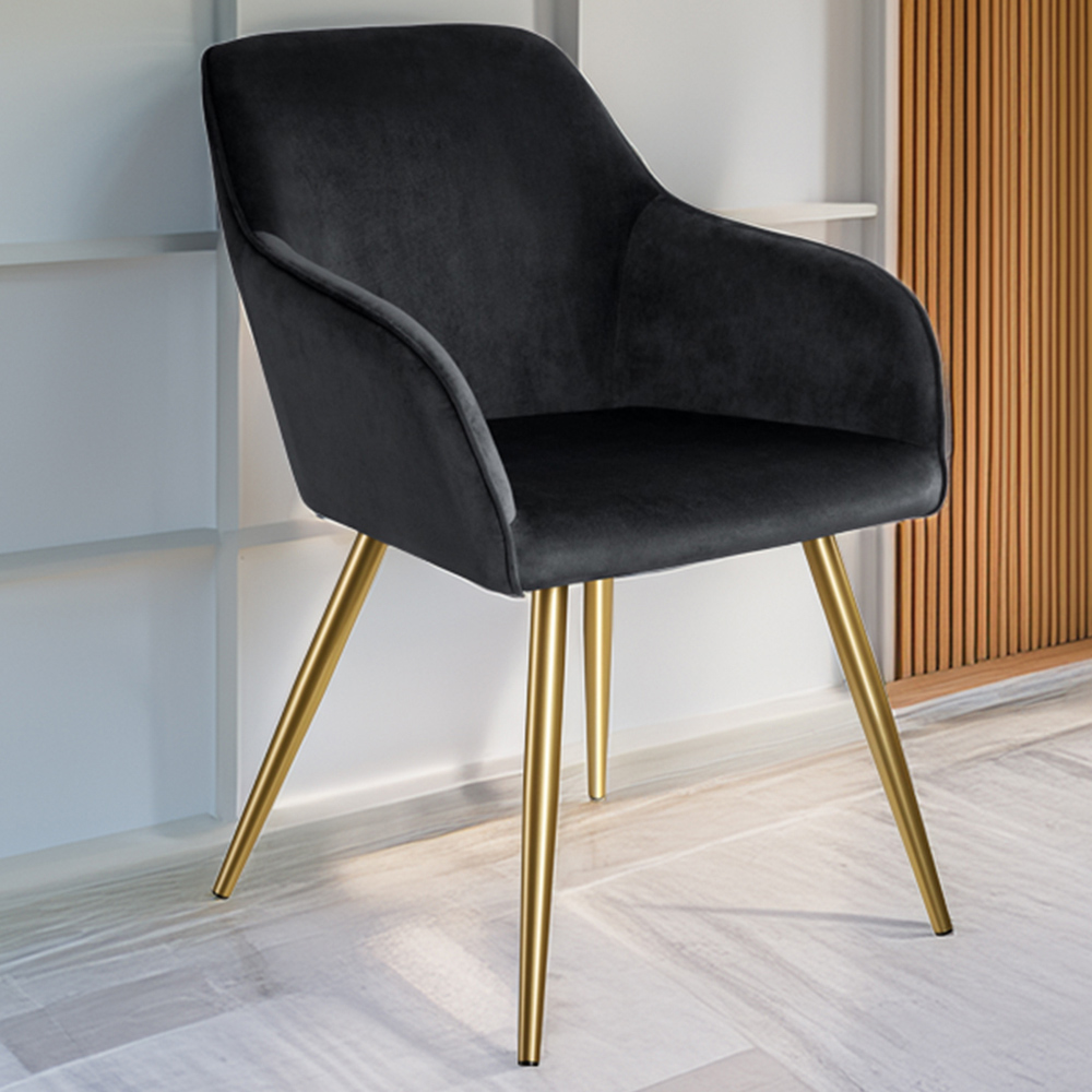 tectake Marilyn Black and Gold Velvet Look Padded Accent Chair Image 1