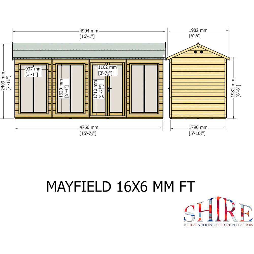 Shire Mayfield 16 x 6ft Double Door Traditional Summerhouse Image 7
