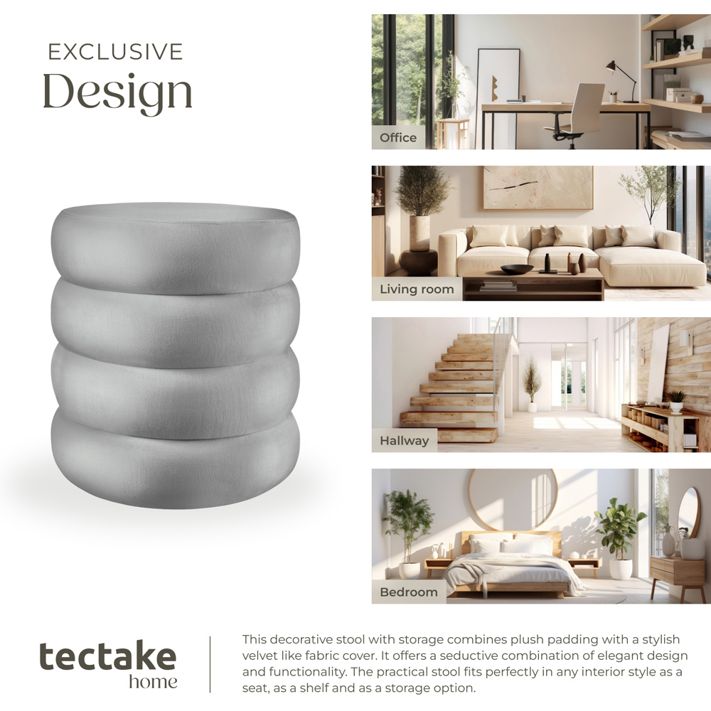 tectake Altu Grey Velvet Look Stool with Storage Image 7