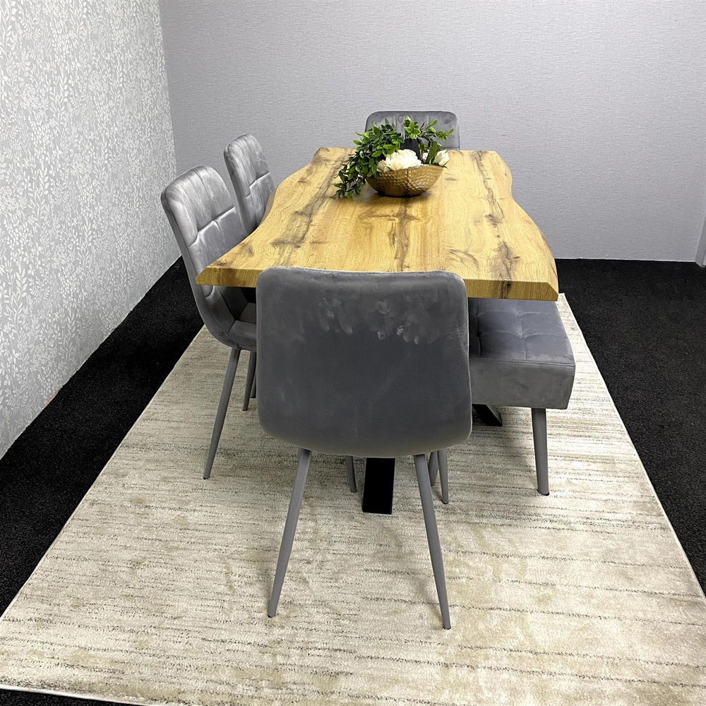Kosy Koala 6 Seater Velvet Wooden Rectangle Dining Set with Bench Grey Image 6